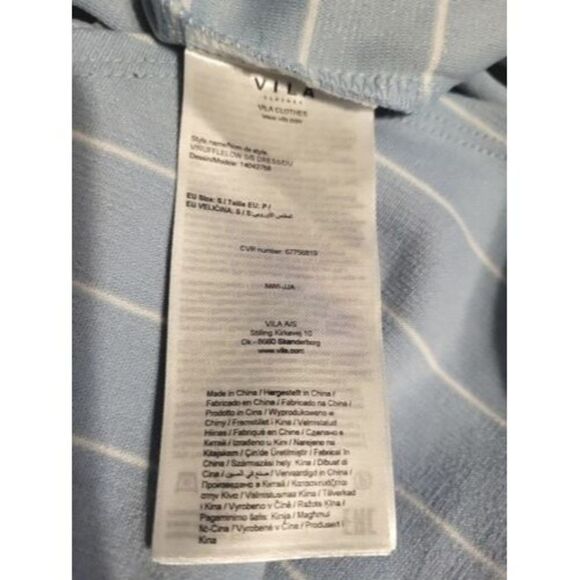 Vila Celestial Blue Ruffled Striped Knee Length Dress Size S New - Picture 4 of 11